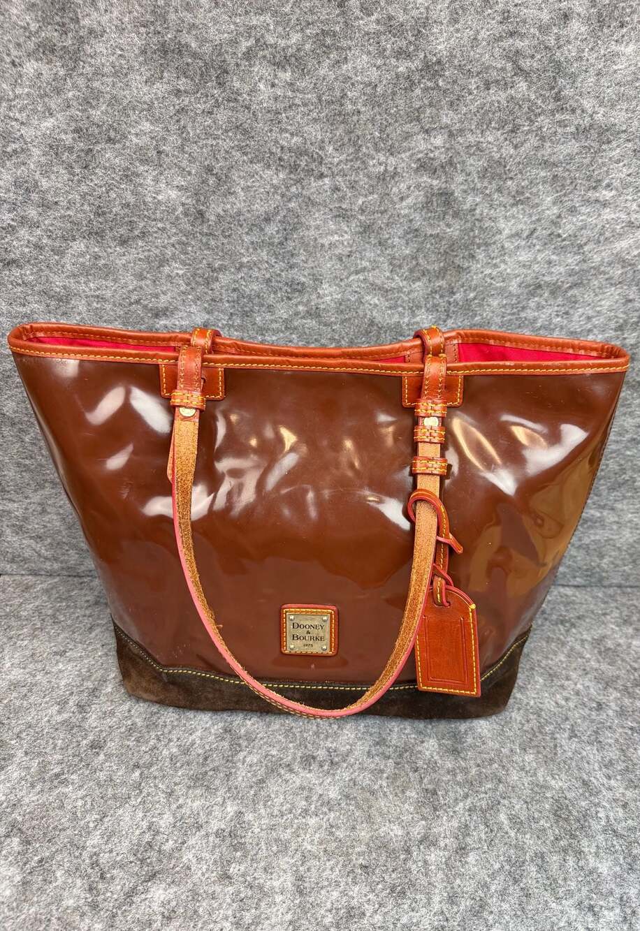 Dooney & Bourke Brown Patent Leather Tote with Suede Bottom - Picture 8 of 8